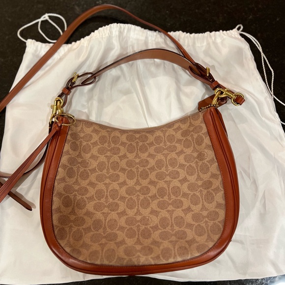 Coach Sutton Hobo in Signature Coated Canvas with Saddle Brown Trim Like New - Picture 14 of 16